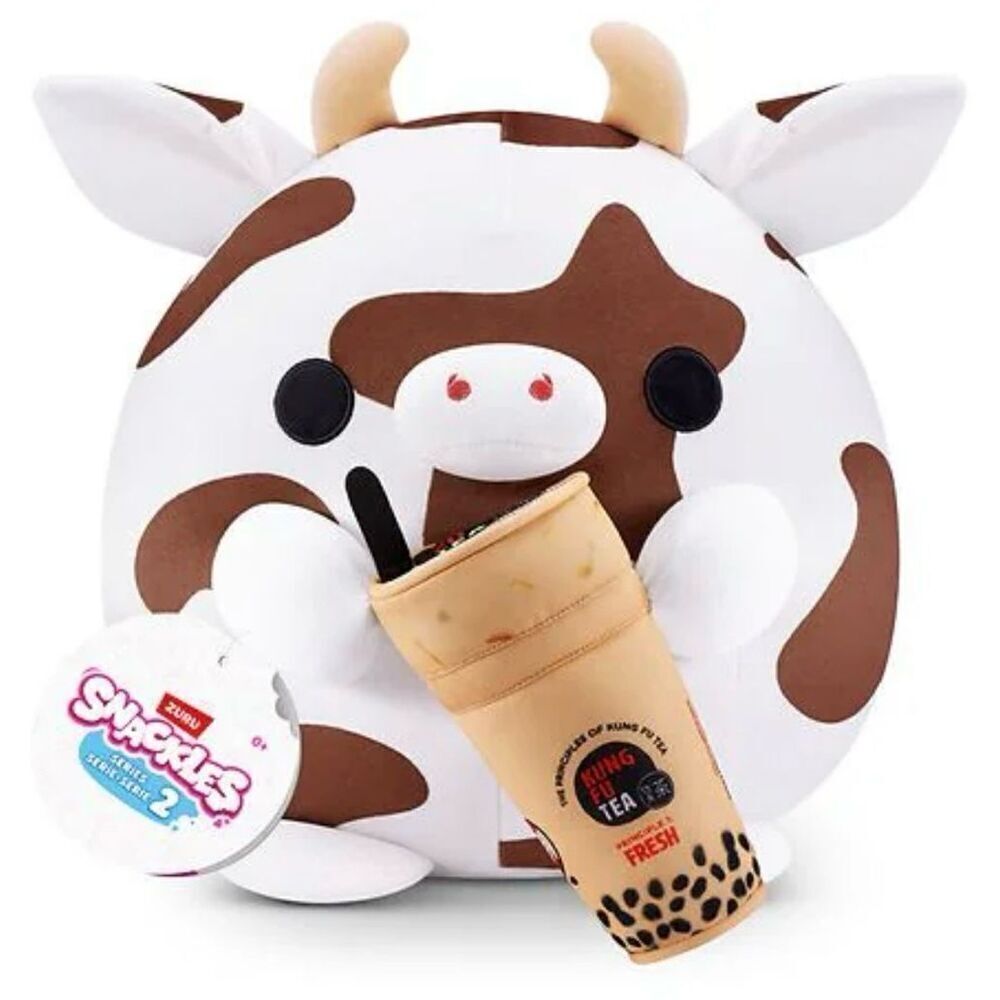 NWT ZURU Snackles Series 2 White Brown Bubble Fu Tea Cow Plush Soft Collection